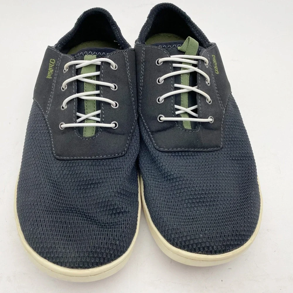 OluKai Nohea Moku Mens 10.5 Black Mesh Slip On Slip In No Tie Boat Shoes Sneaker